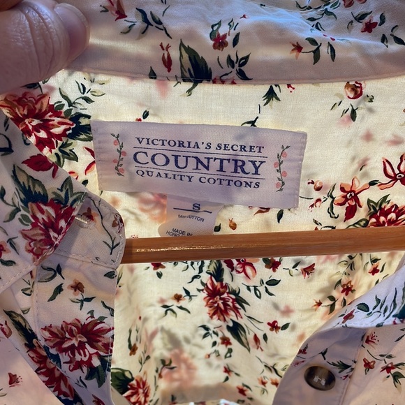 90s Vintage Victoria’s Secret Sleep Shirt Floral & Cream Button Up Pajamas - Picture 2 of 5
